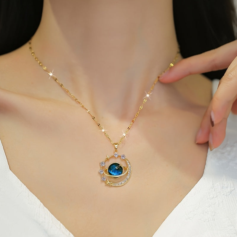 Elegant Starry Sky Gemstone Pendant Necklace – A Stunning Gift with 3D Floating Display