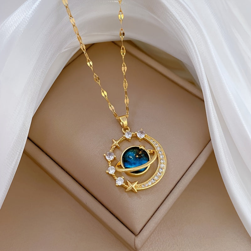 Elegant Starry Sky Gemstone Pendant Necklace – A Stunning Gift with 3D Floating Display