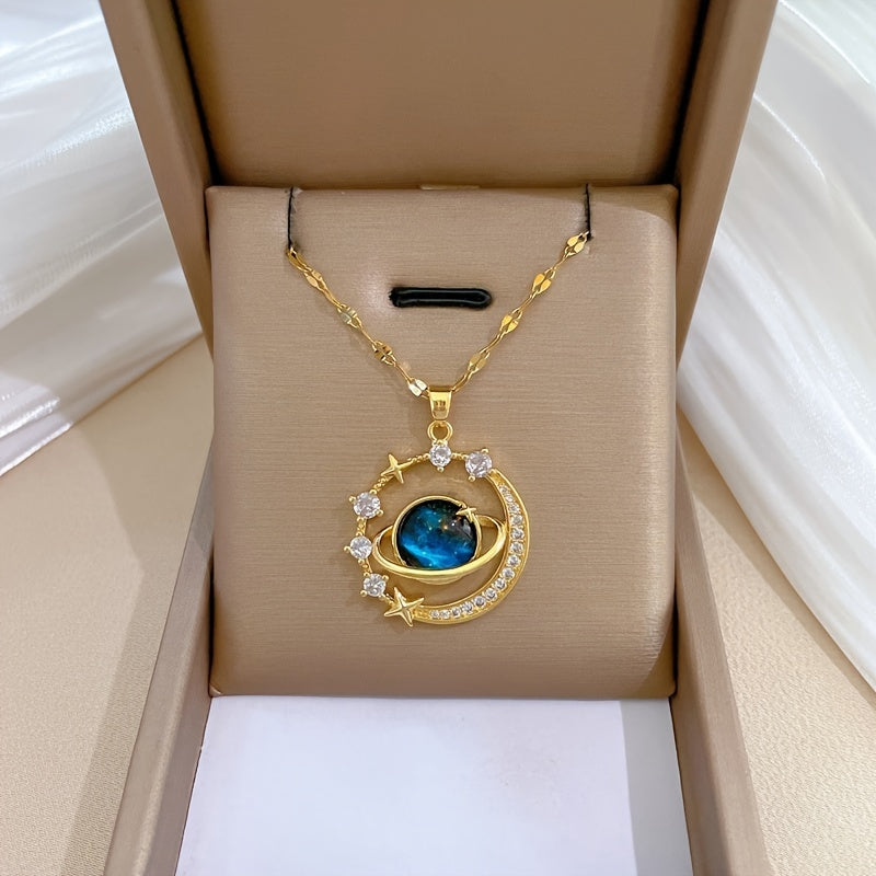 Elegant Starry Sky Gemstone Pendant Necklace – A Stunning Gift with 3D Floating Display