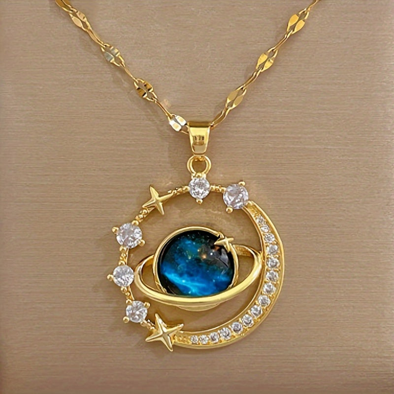 Elegant Starry Sky Gemstone Pendant Necklace – A Stunning Gift with 3D Floating Display